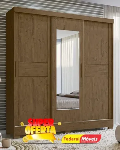 Guarda Roupa 3 Portas 2 Gavetas c/ Espelho 100% MDF Super Lindo Fazemos Entrega