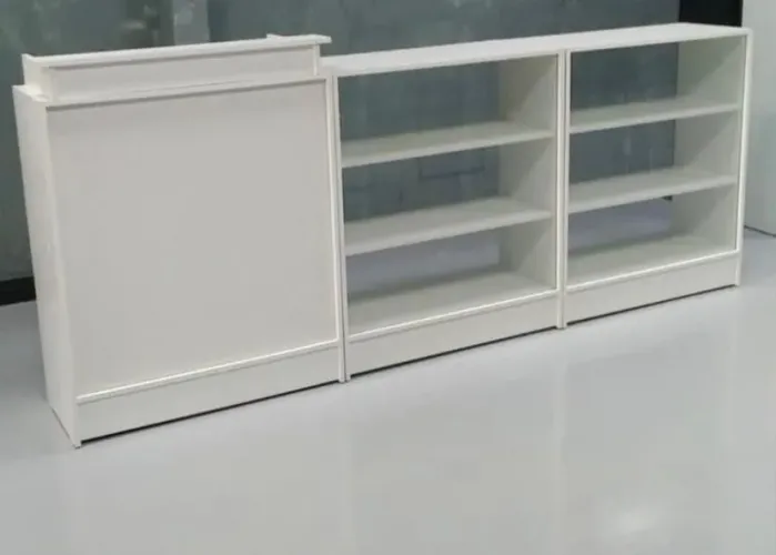 BALCÃO CAIXA + BALCÕES VITRINE MDF 