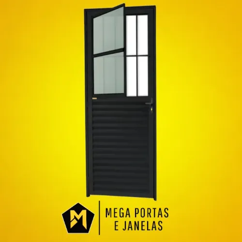 Porta Social Alumínio Preto - Linha 25 (Completa)