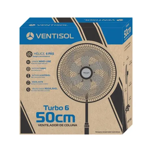 Ventilador Osc Coluna Turbo 6p 50cm Preto 110v Ventisol