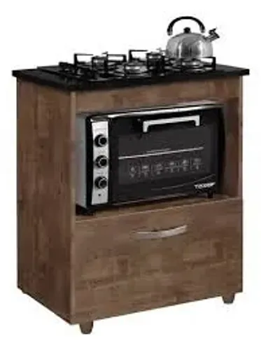 Balcão p/ Cooktop 4Bcs Sálvia Kaiki Ipê - Entrega Rápida!