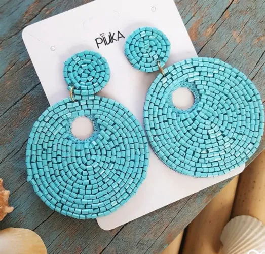 Brinco piuka  - Design Exclusivo em Azul Turquesa