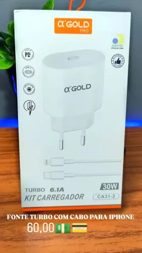 Carregador Turbo 30W com Cabo para iPhone - ?'GOLD