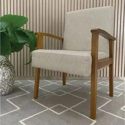  Poltrona Para Sala De Estar Linho Cinza