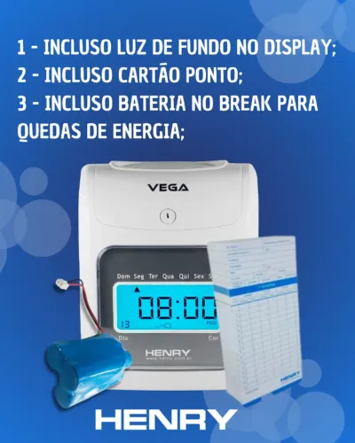 RELÓGIO DE PONTO CARTOGRÁFICO NOVO HENRY VEGA - PRODUTO NOVO, ORIGINAL E COM NOTA FISCAL