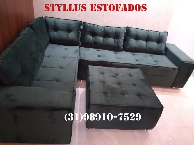 Sofá de Canto Suede Verde - Novo