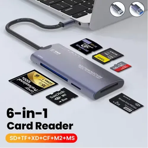 Leitor de cartão 6 em 1 para cartão sd tf xd cf m2