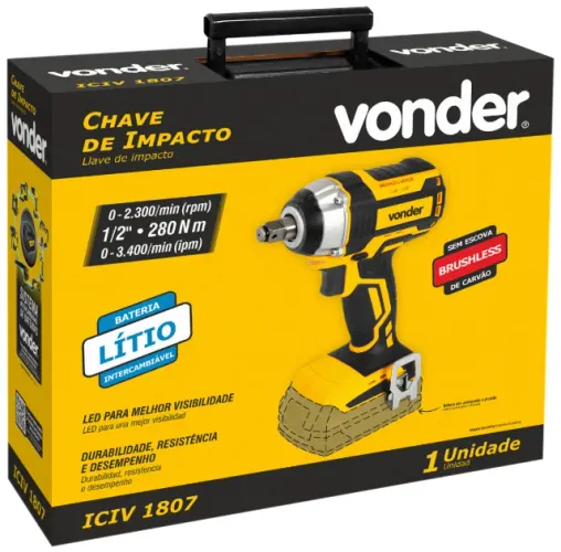 Chave de impacto, bateria intercambiável 18 V, encaixe de 1/2", com 1 bateria e carregad