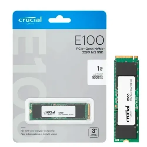 Ssd 1TB Crucial E100 nvme - L: 5000MB/s, G: 4500MB/s Novo e lacrado - 1 TB