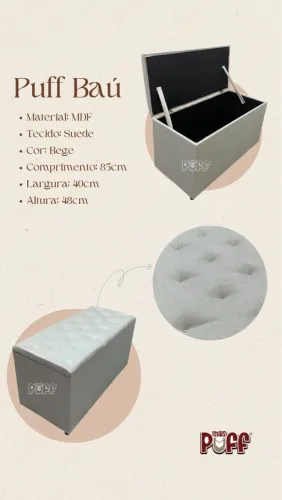 Puff Baú Bege em Suede - Conforto e Estilo!