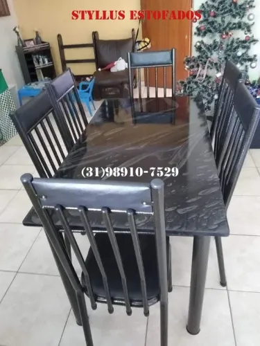 Mesa de Jantar 6 Cadeiras - Preta