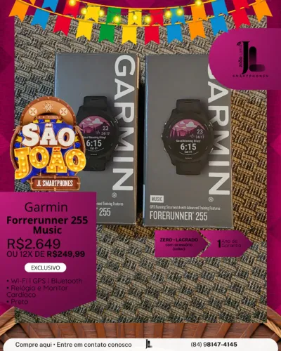 RELÓGIO GARMIN FORERUNNER 255 MUSIC, PRETO, LACRADO, EXCLUSIVO!