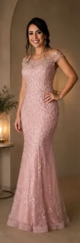 Vestido Rosê com detalhes em pedraria M/G