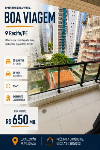 Boa viagem | 03 quartos | 70m2 | R$ 650 mil