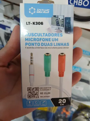 Cabo adaptador P3 (macho)/P2 Áudio e Mic (fêmea)
