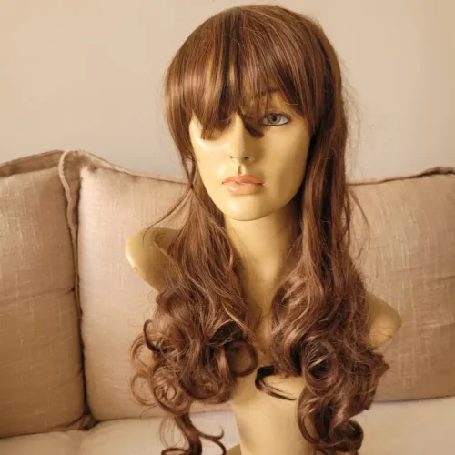 Peruca wig, com franja e cachos nas pontas, 65 cm. nova