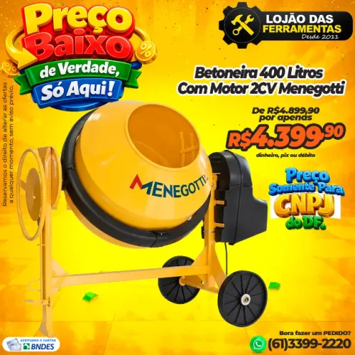 Betoneira 400 Litros Com Motor 2CV Menegotti