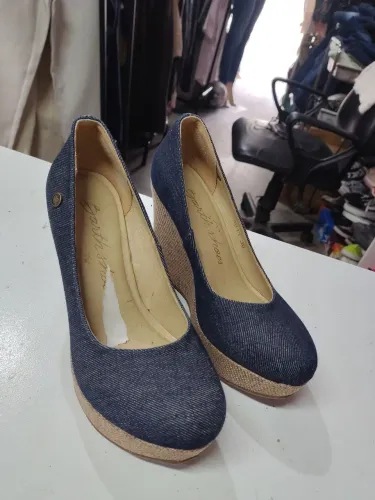 Sapato Anabela jeans escuro