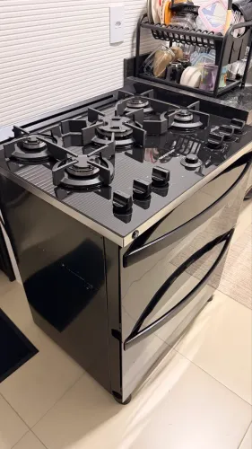 Fogão 5 Bocas Brastemp Preto Duplo Forno BFD5LAE