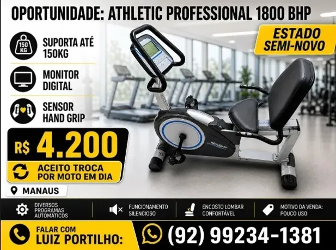 Bicicleta Ergométrica Horizontal Athletic Professional 1800BHP