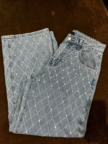 Calça jeans feminina Brilho Strass