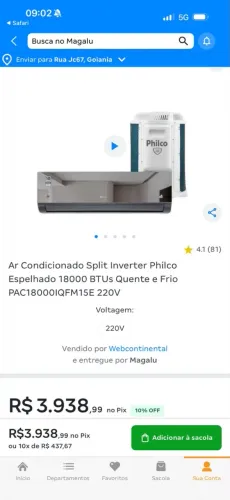 Ar condicionado 18.000 BTUs - Novo
