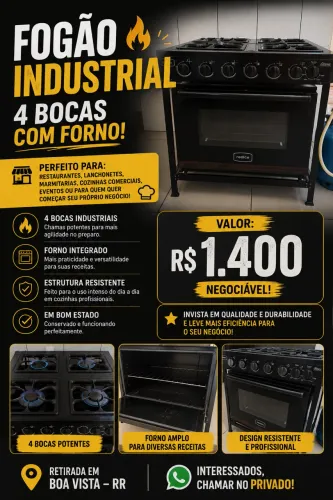 FOGÃO INDUSTRIAL 4 BOCAS COM FORNO À VENDA!