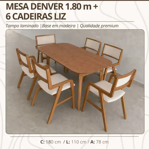 Mesa denver de 6 cadeiras com 1.80m