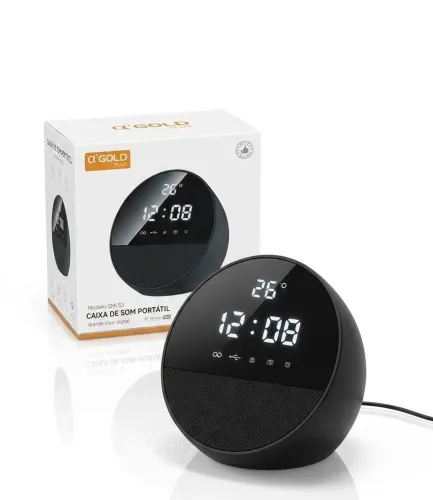 Caixa de Som Bluetooth com Relógio e Termômetro - NOVA E LACRADA (Excelente para Presente)