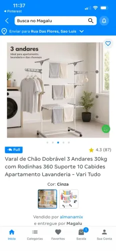 Varal de três andares disponível na cor marrom R$ 70,00 no precinho 
