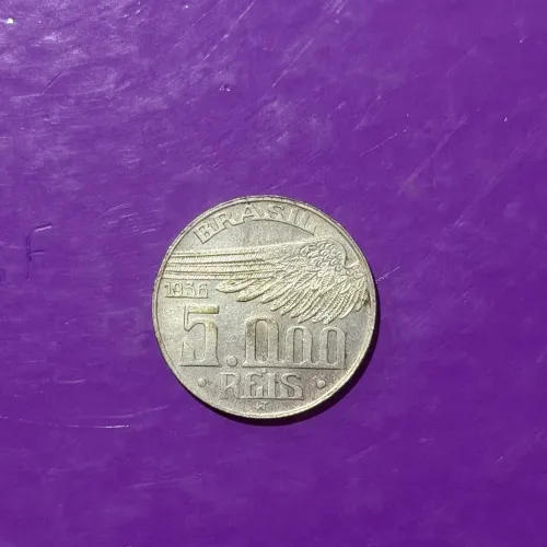 Moeda 5.000 Réis 1936 Santos Dumont - Prata 600 - Brasil