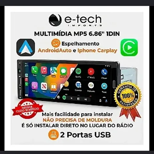 Som Universal para Carros 1din multimídia CarPlay e android auto tela lcd para videos