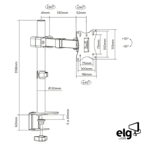 Suporte de Mesa para Monitor de 17 a 34 Articulado Elg F50N Novo