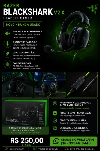 Headset razer blackshark v2 novo