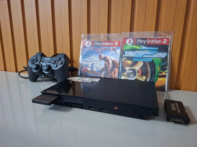 ? PlayStation 2 Slim Destravado - Completo + 8 Jogos midia fisica ?