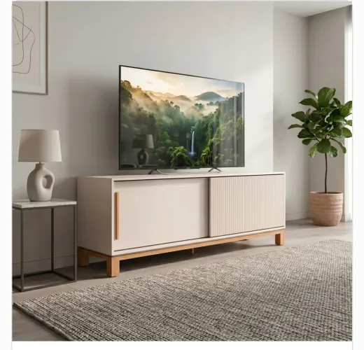 Rack para TV Mondrian 180x61cm Off White/Freijó - Caemmun