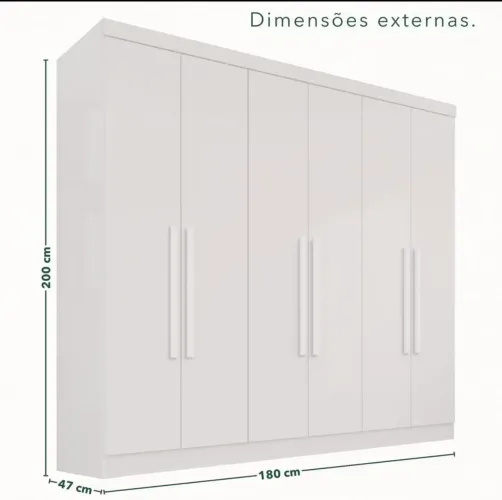 Guarda-Roupa Casal 6 Portas 2 Gavetas França Branco