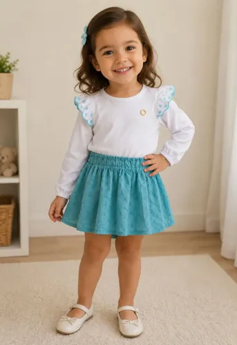 Conjunto blusa com saia + shorte por baixo 