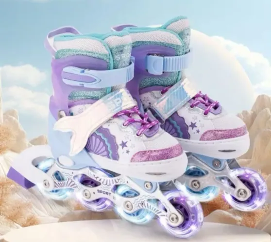 OFERTA PATINS INLINE COM LED EM TODAS AS RODAS 35 A 38 AJUSTÁVEL 