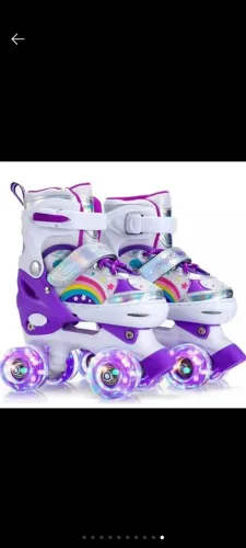  Patins Quad Infantil De 4 Rodas Menina Com LED Com Protecao Presente