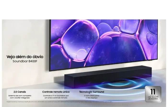 Soundbar Samsung HW-B400F, com Subwoofer Integrado