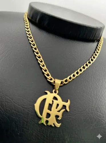 Cordão Masculino Estilo Flamengo CRF Aço Inox 316L Dourado Novo