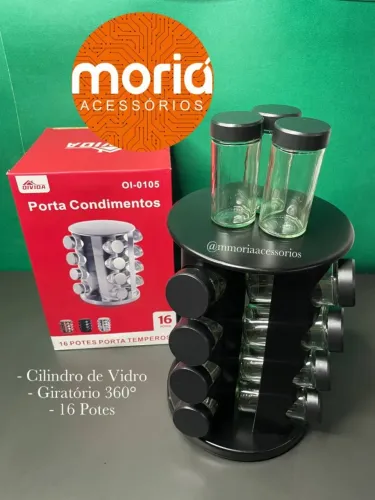 Porta Temperos Condimentos Inox DOAF Porta Temperos Giratório 20 Potes - Cozinha Cor Preto