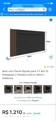 Rack com painel para tv 75 polegadas 