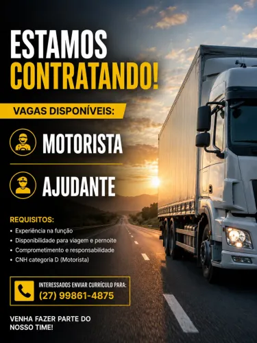Vaga para motorista e ajudante 