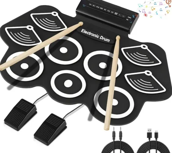 BATERIA ELETRÔNICA COM PEDAIS E BAQUETAS