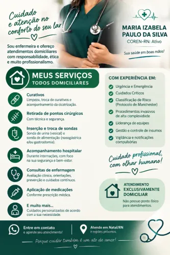 Enfermeira Domiciliar em Natal/RN | Curativos, Sondas, Retirada de Pontos e Consultas