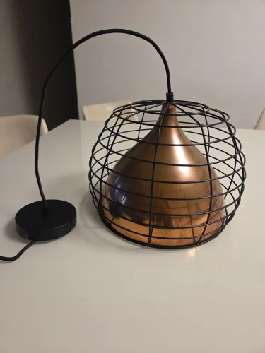 luminaria pendente p sala de jantar 35cm diamentro em ferro preto e cobre envelelhecido