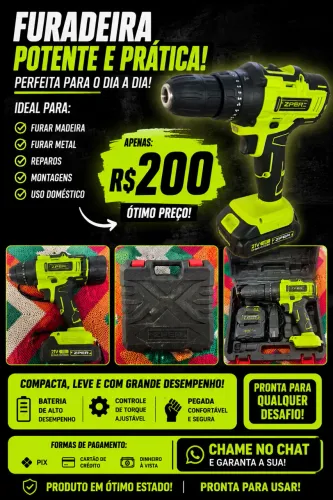 ? FURADEIRA/PARAFUSADEIRA SEM FIO 21V COMPLETA - PRONTA PARA USAR! ?