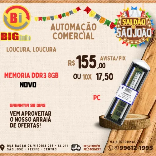 Memória DDR3 8GB 1600MHz para Computador  